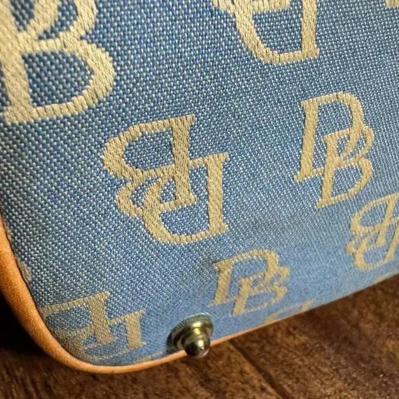 Dooney & Bourke Blue Canvas Leather DB Monogram Domed Satchel Handbag - Picture 9 of 15